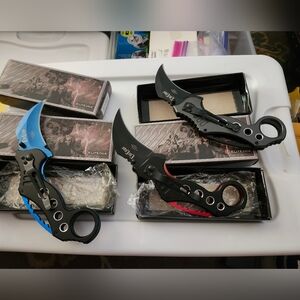 Folding Tactical,rescue,outdoor Knife Set - Black, Blue, and Red